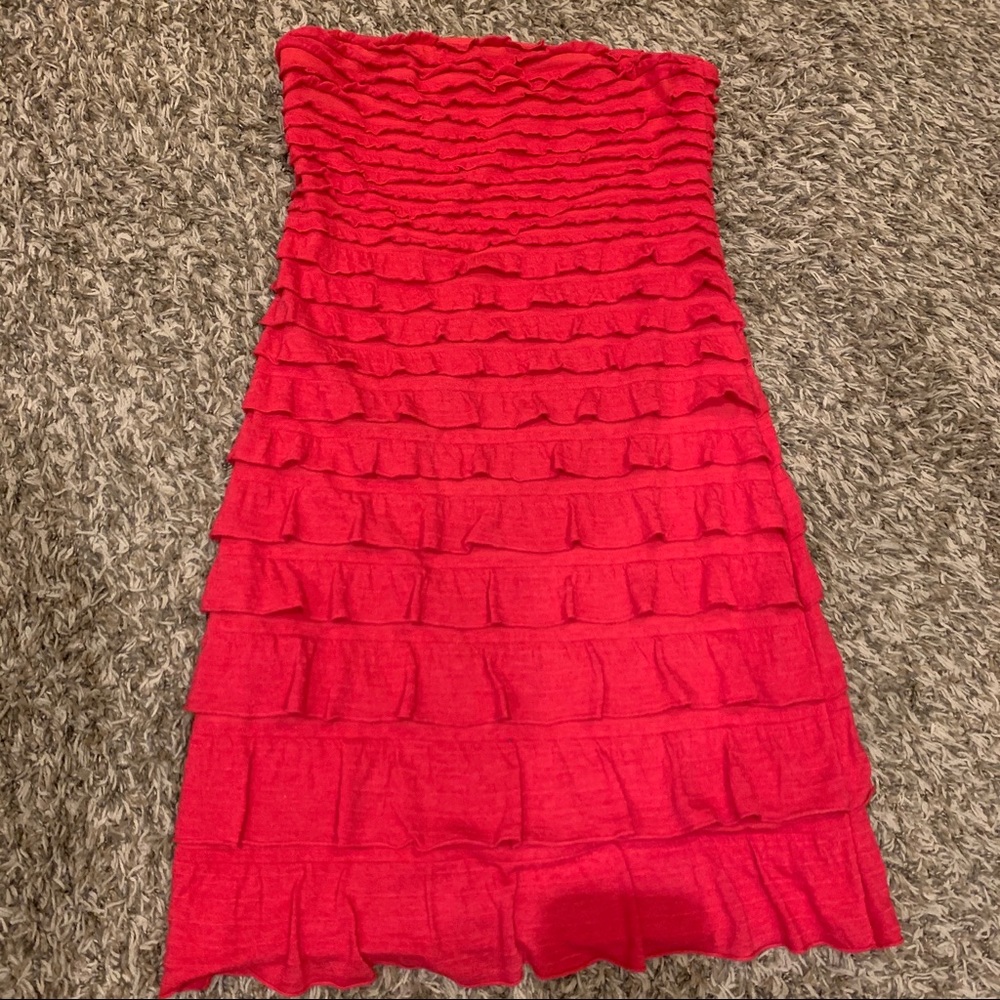 Pink Ruffled Strapless Cocktail Dress